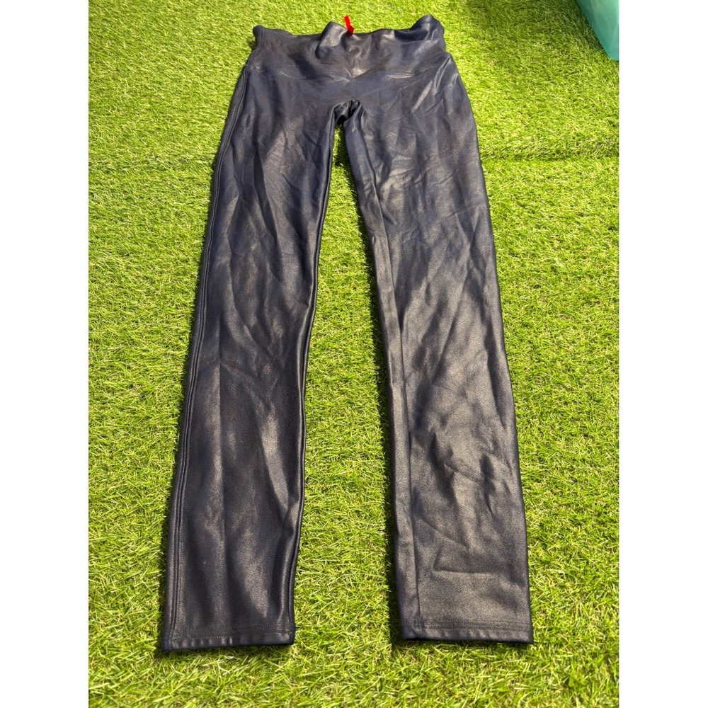 SPANX Faux Leather Leggings‎ Navy Blue Women's Size L/G